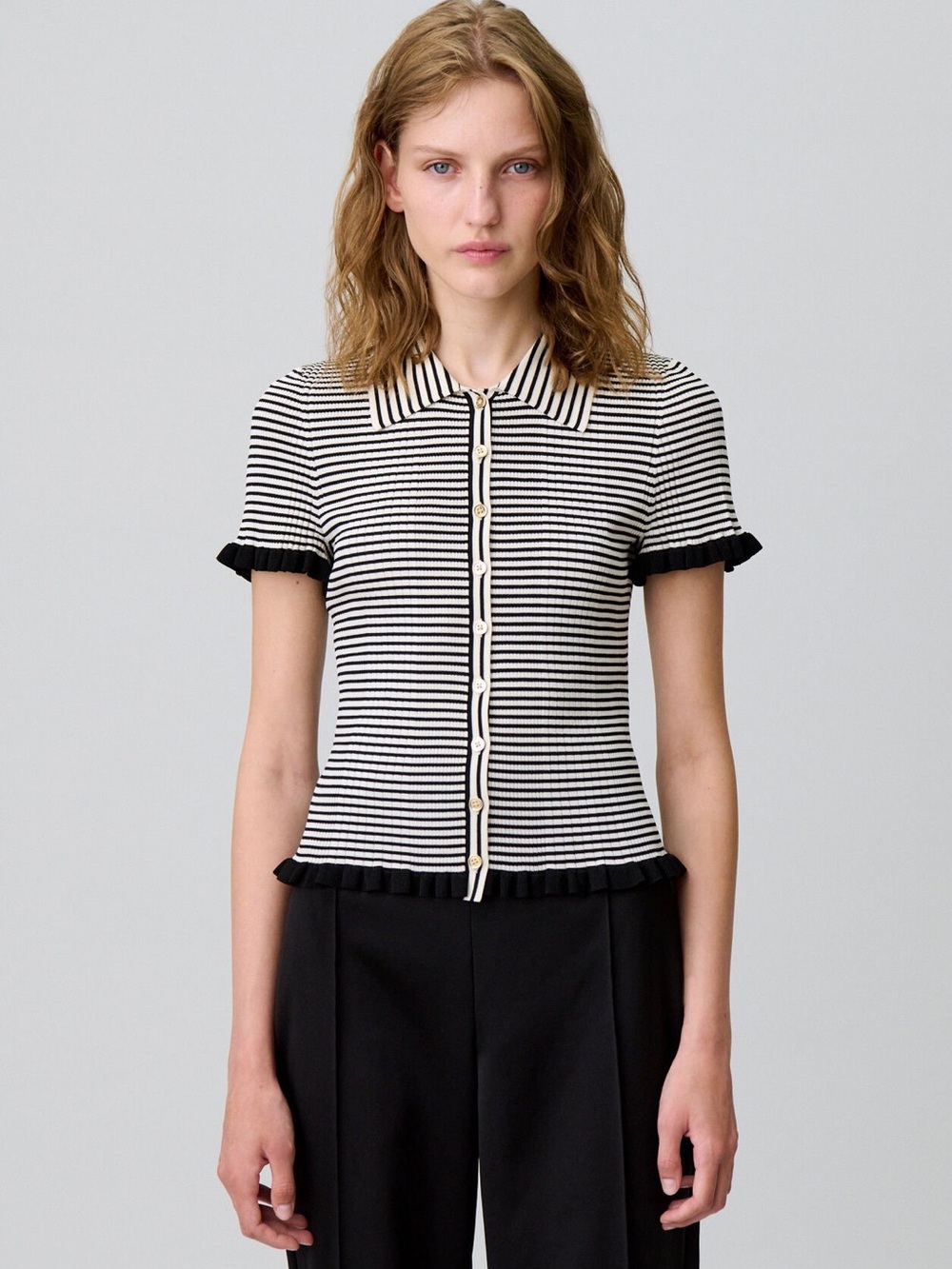 NWT Claudie Pierlot Striped Ruffle Polo